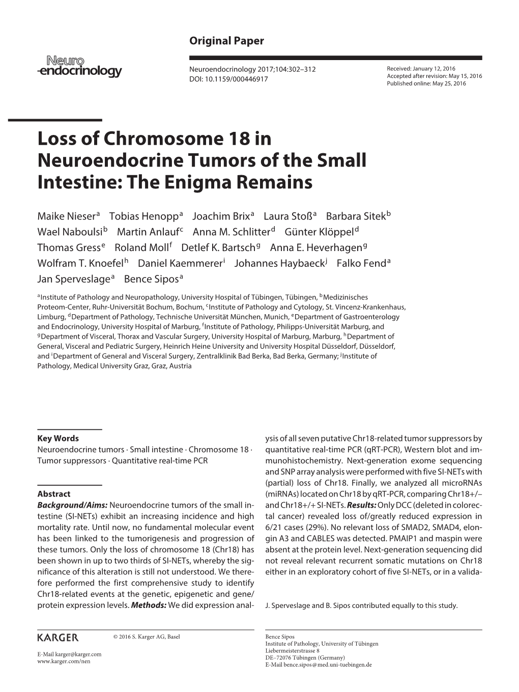 Loss of Chromosome 18 in Neuroendocrine Tumors of the Small Intestine: the Enigma Remains