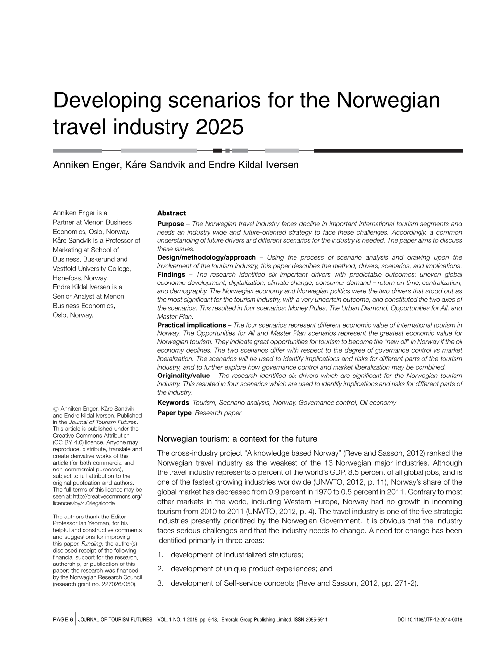 Developing Scenarios for the Norwegian Travel Industry 2025