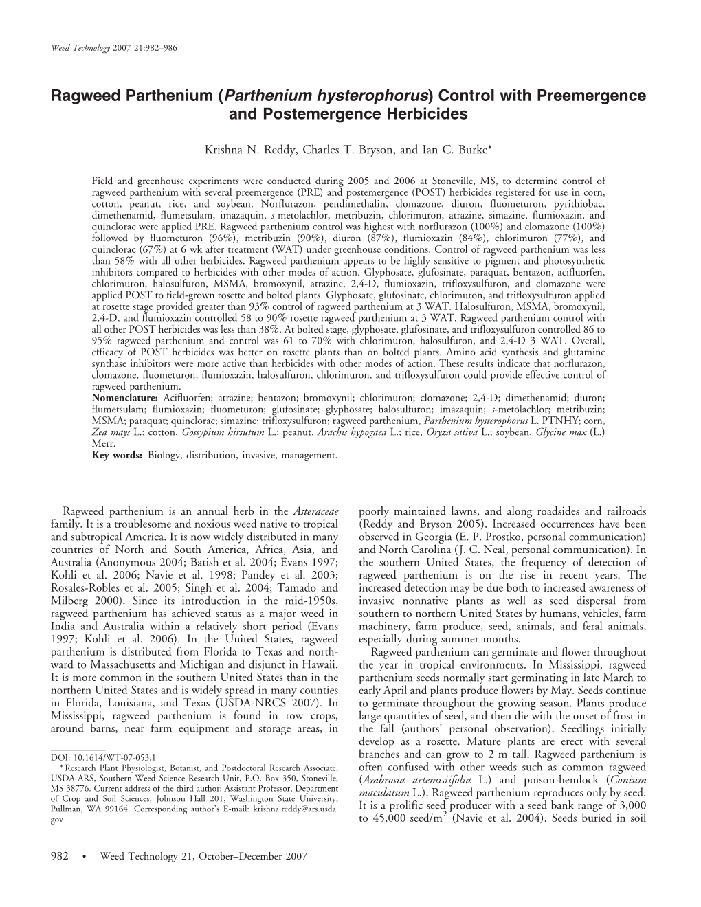 Control with Preemergence and Postemergence Herbicides