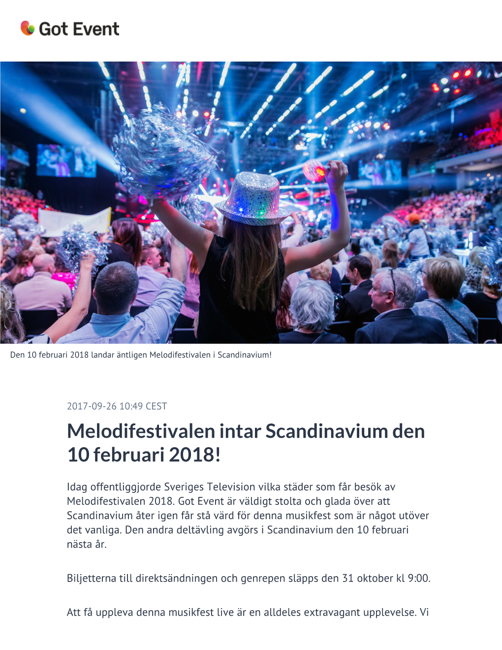 Melodifestivalen Intar Scandinavium Den 10 Februari 2018!