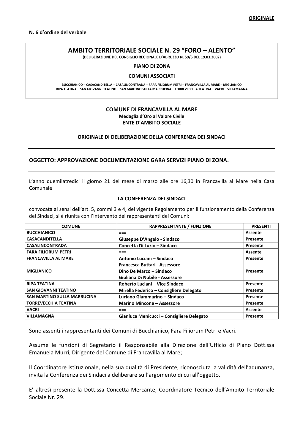 Foro – Alento” (Deliberazione Del Consiglio Regionale D’Abruzzo N