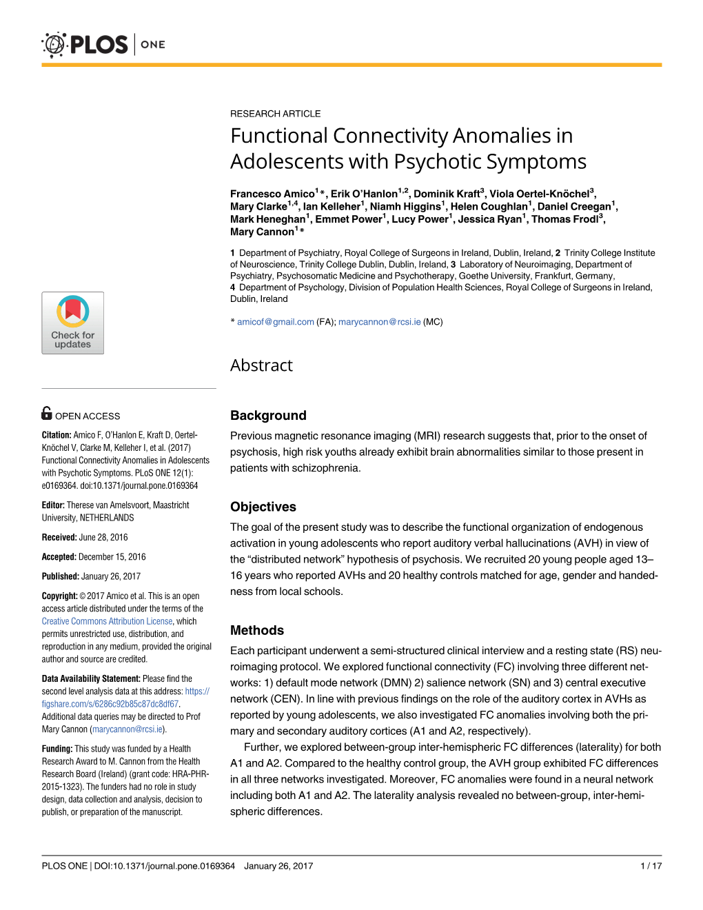 Functional Connectivity Anomalies in Adolescents with Psychotic Symptoms