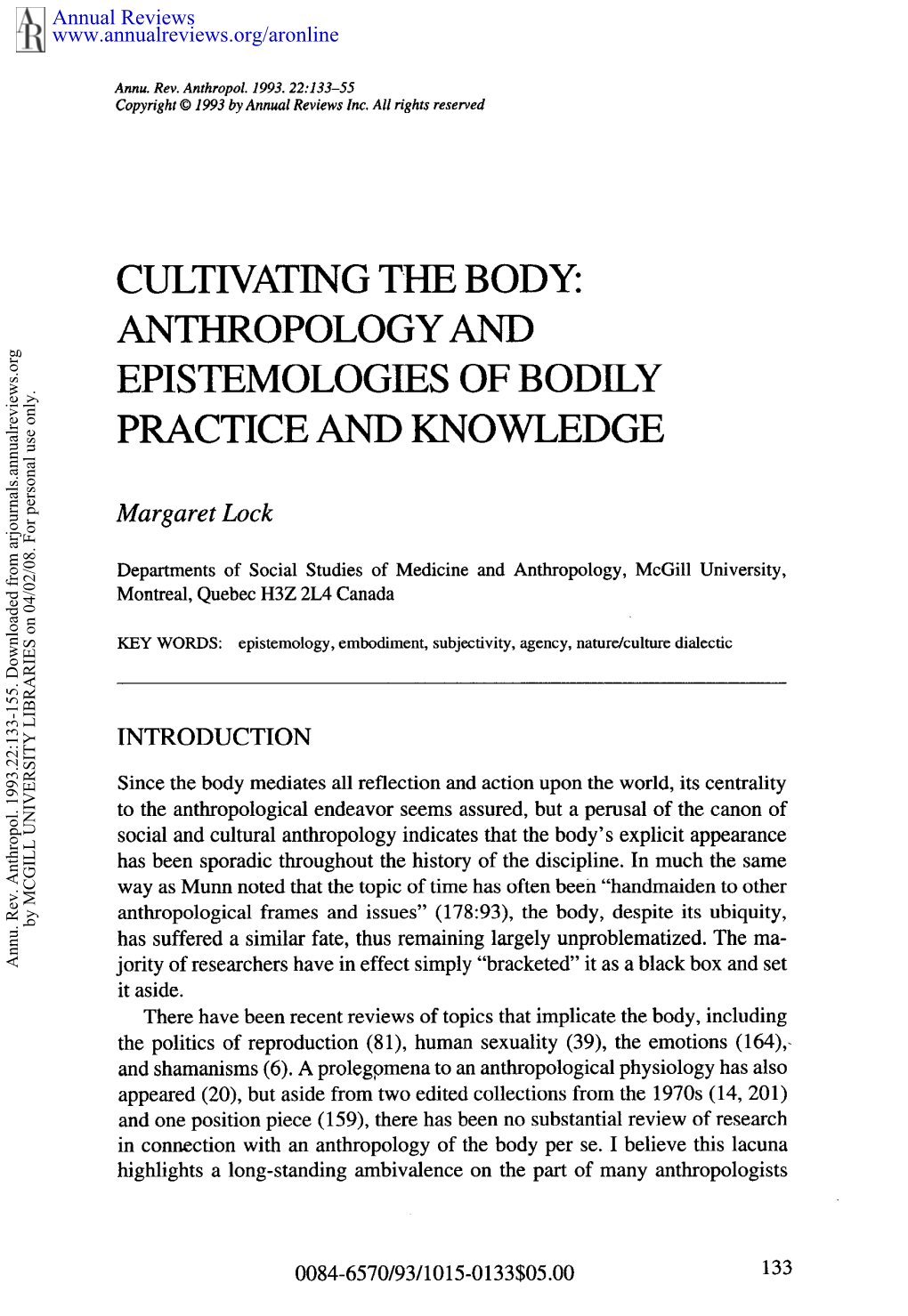 Anthropology and Epistemologies of Bodily Practice and Knowledge