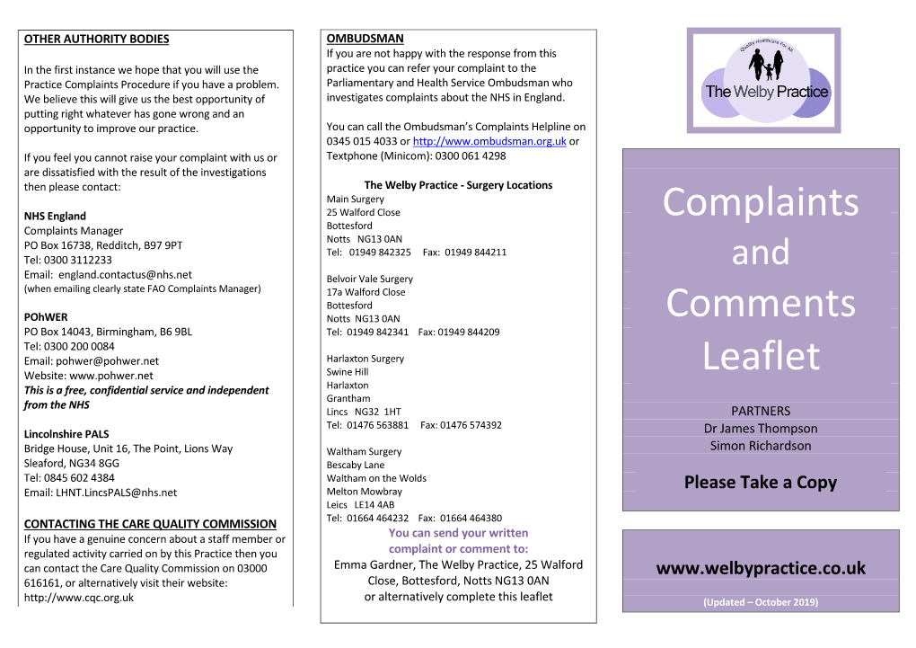 Complaints & Comments Leaflet