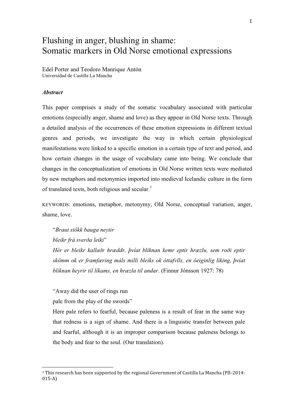 Flushing in Anger, Blushing in Shame: Somatic Markers in Old Norse Emotional Expressions