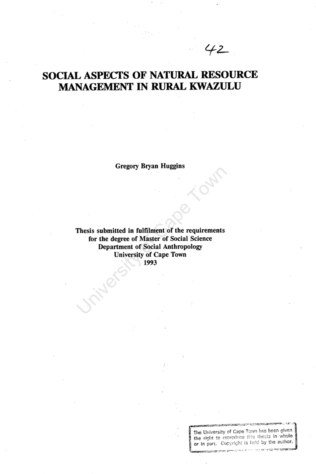 Social Aspects of Natural Resource Management in Rural Kwazulu