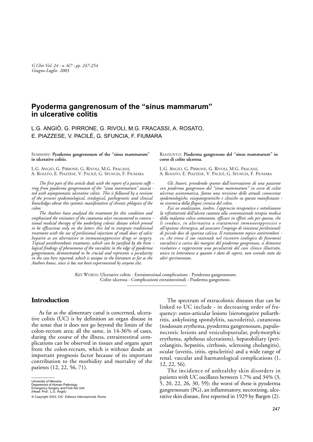 Pyoderma Gangrenosum of the “Sinus Mammarum” in Ulcerative Colitis