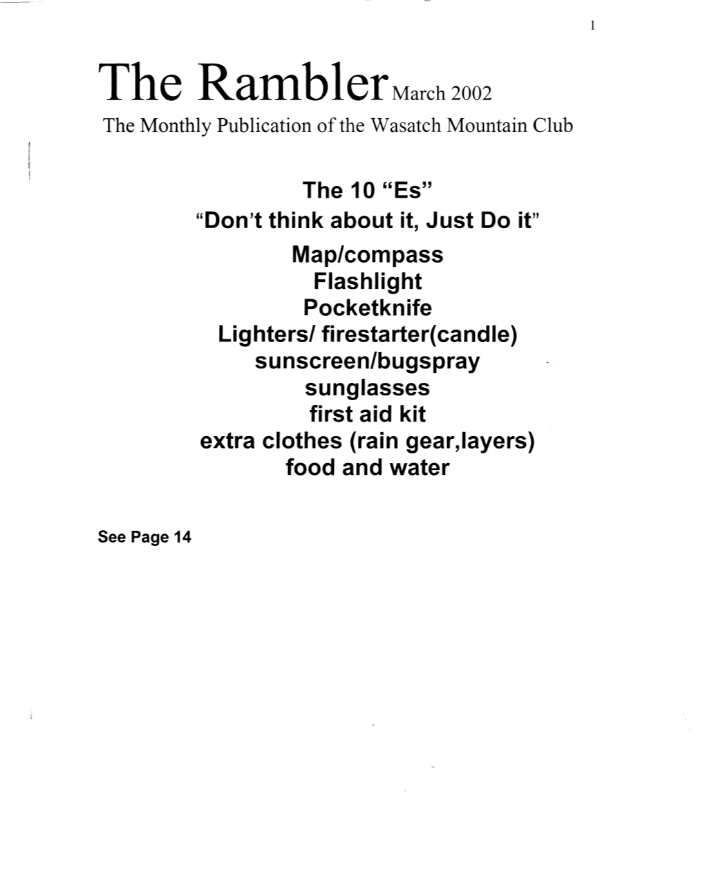 March2002 the Monthly Publication of the Wasatch Mountain Club