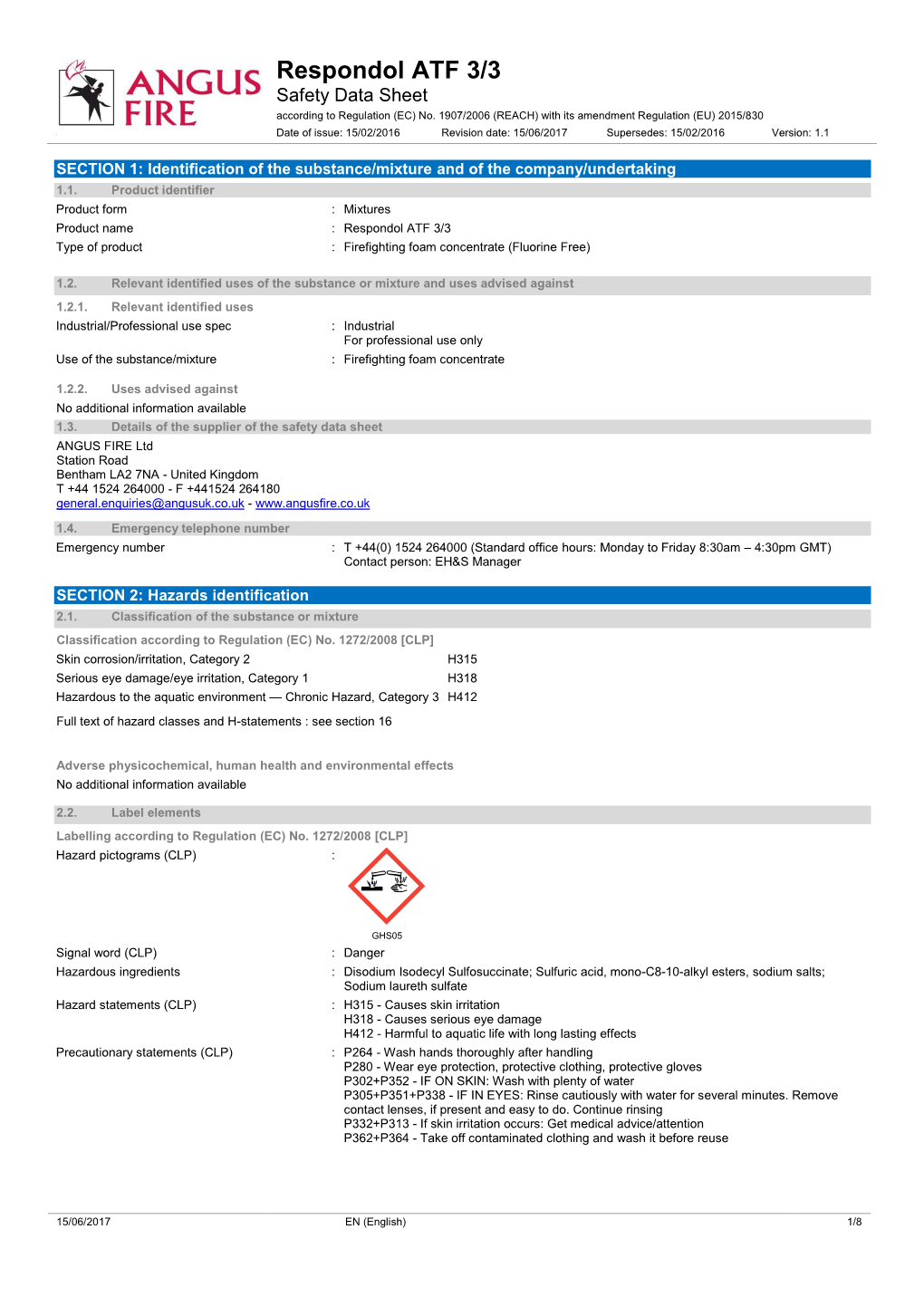 Respondol ATF 3/3 Safety Data Sheet