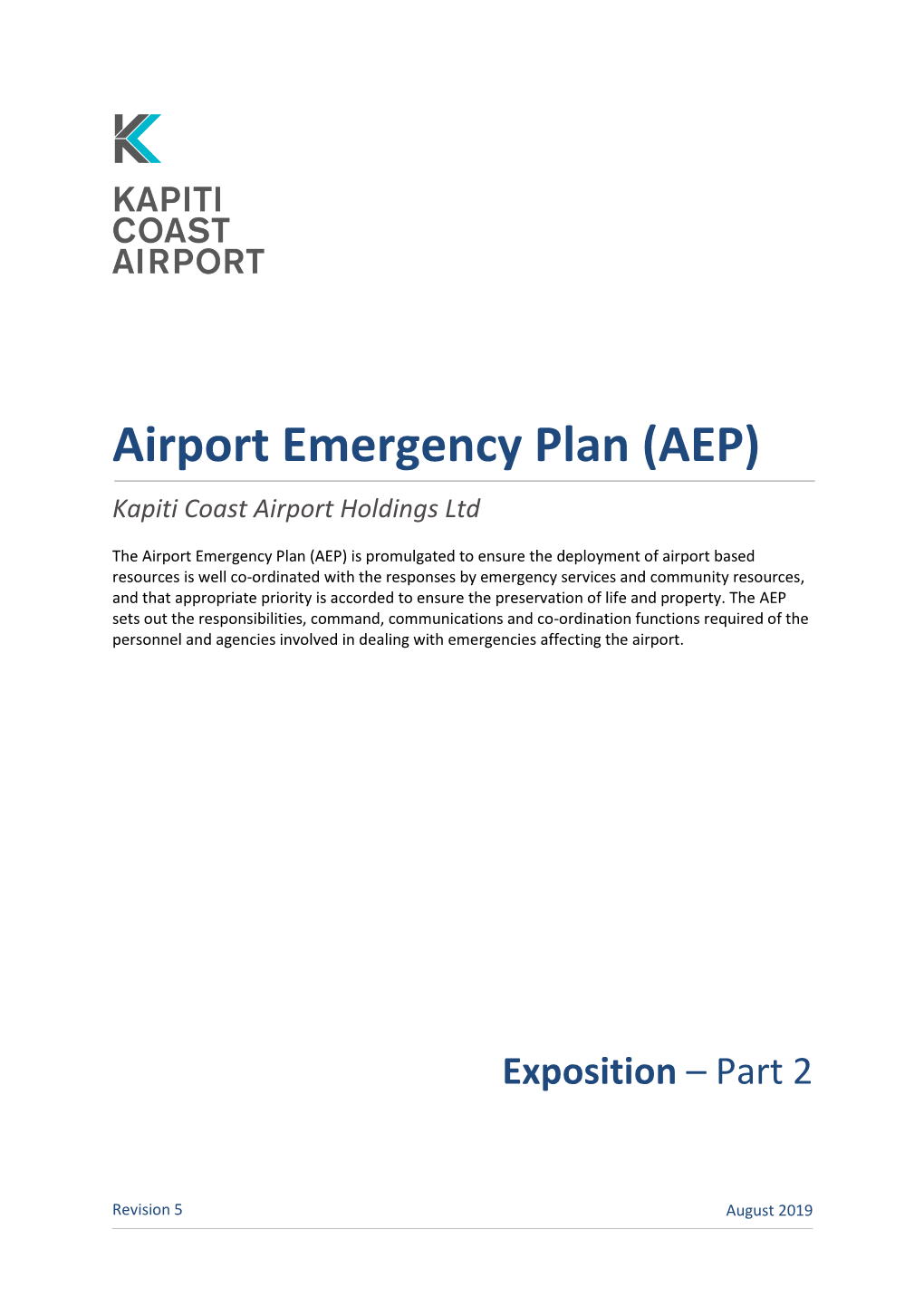 Airport Emergency Plan (AEP) Kapiti Coast Airport Holdings Ltd