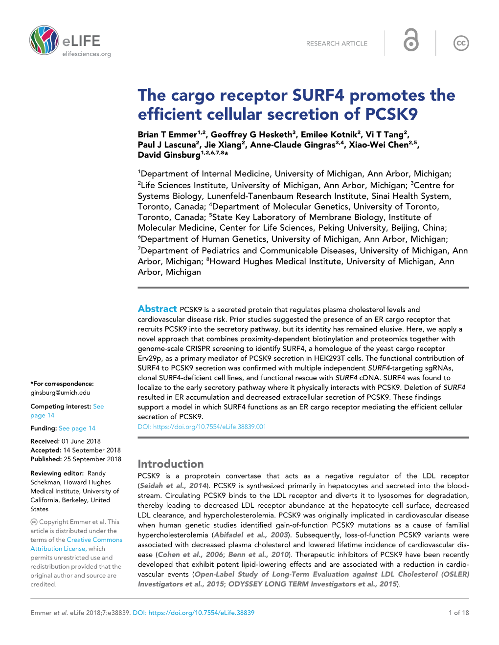 The Cargo Receptor SURF4 Promotes the Efficient Cellular Secretion Of