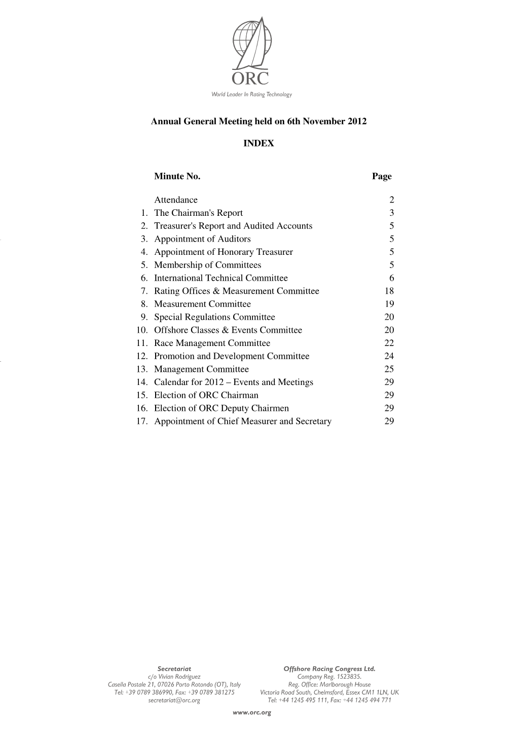 Annual General Meeting Held on 6Th November 2012 INDEX Minute No