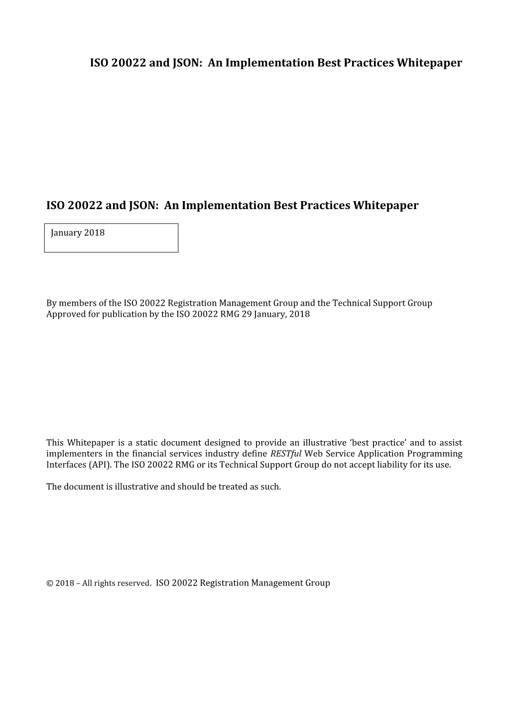 ISO 20022 and JSON: an Implementation Best Practices Whitepaper
