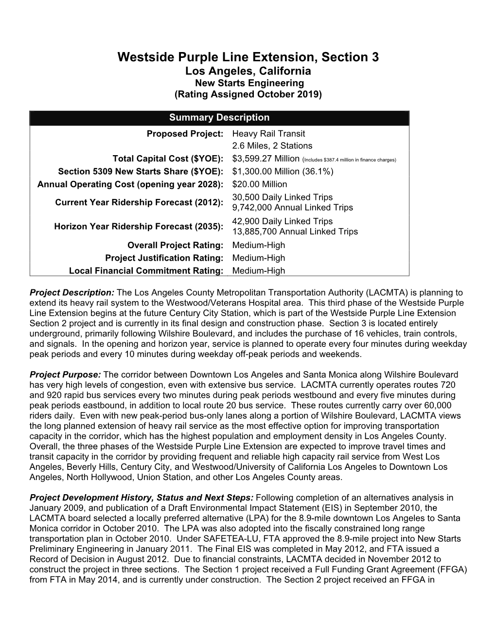 Los Angeles Westside Purple Line Extension Section 3 Project Profile