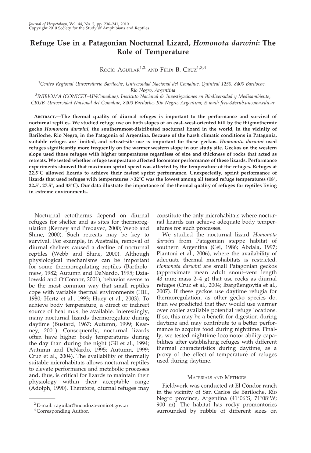 Refuge Use in a Patagonian Nocturnal Lizard, Homonota Darwini: the Role of Temperature