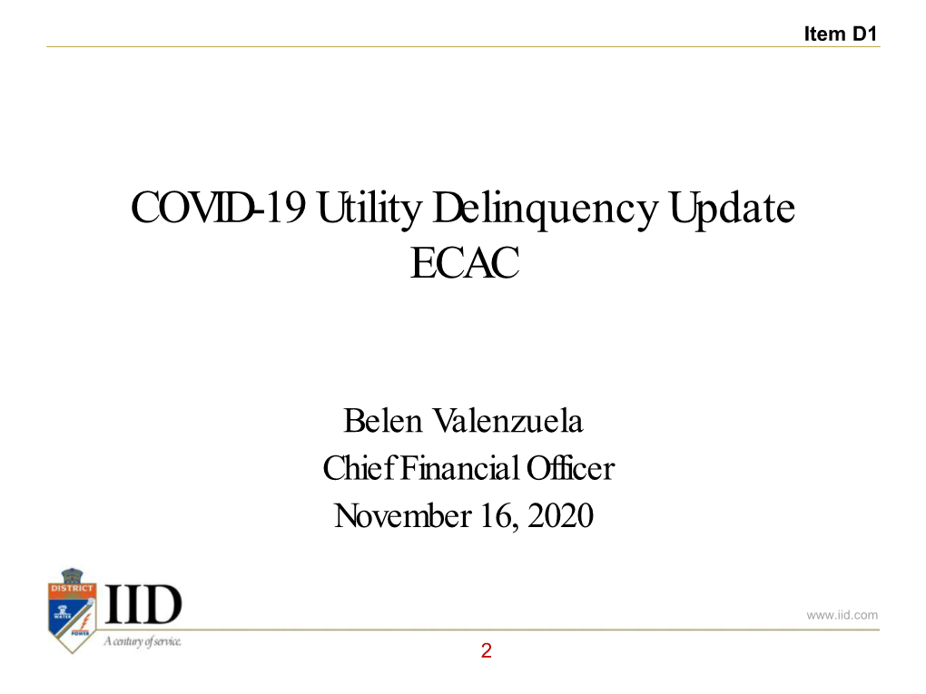 COVID-19 Utility Delinquency Update ECAC