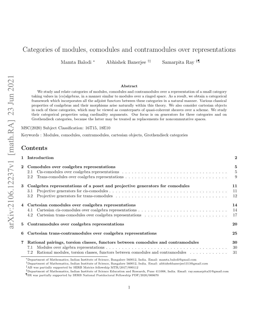 Categories of Modules, Comodules and Contramodules Over