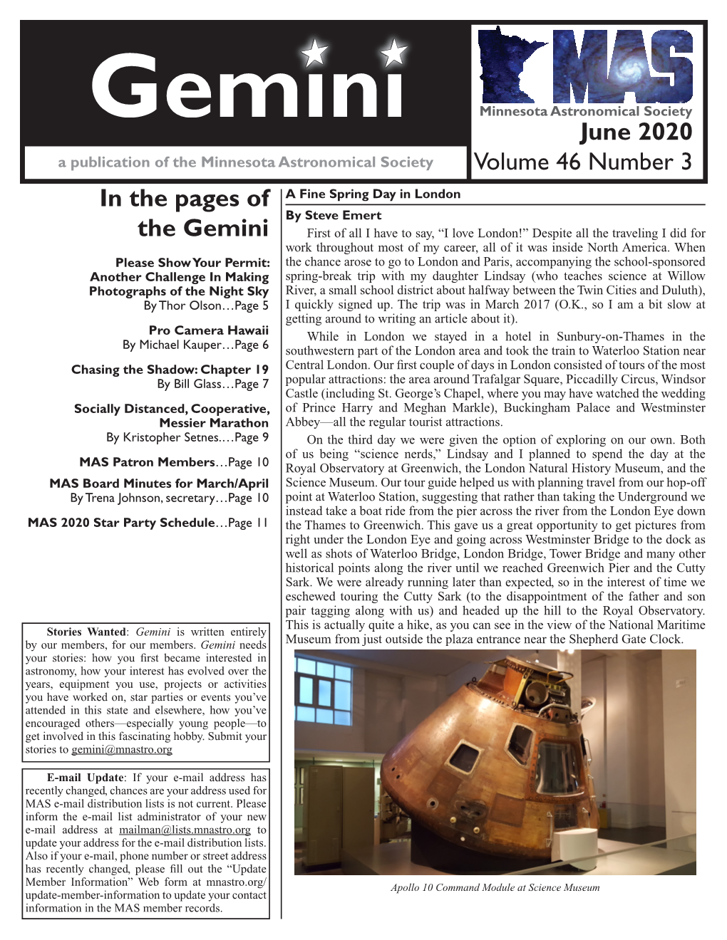 June 2020 Volume 46 Number 3 in the Pages of the Gemini