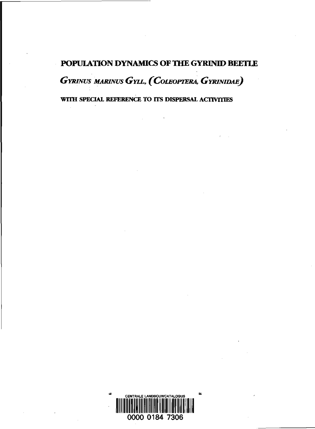Population Dynamics of the Gyrinid Beetle 0000 0184 7306
