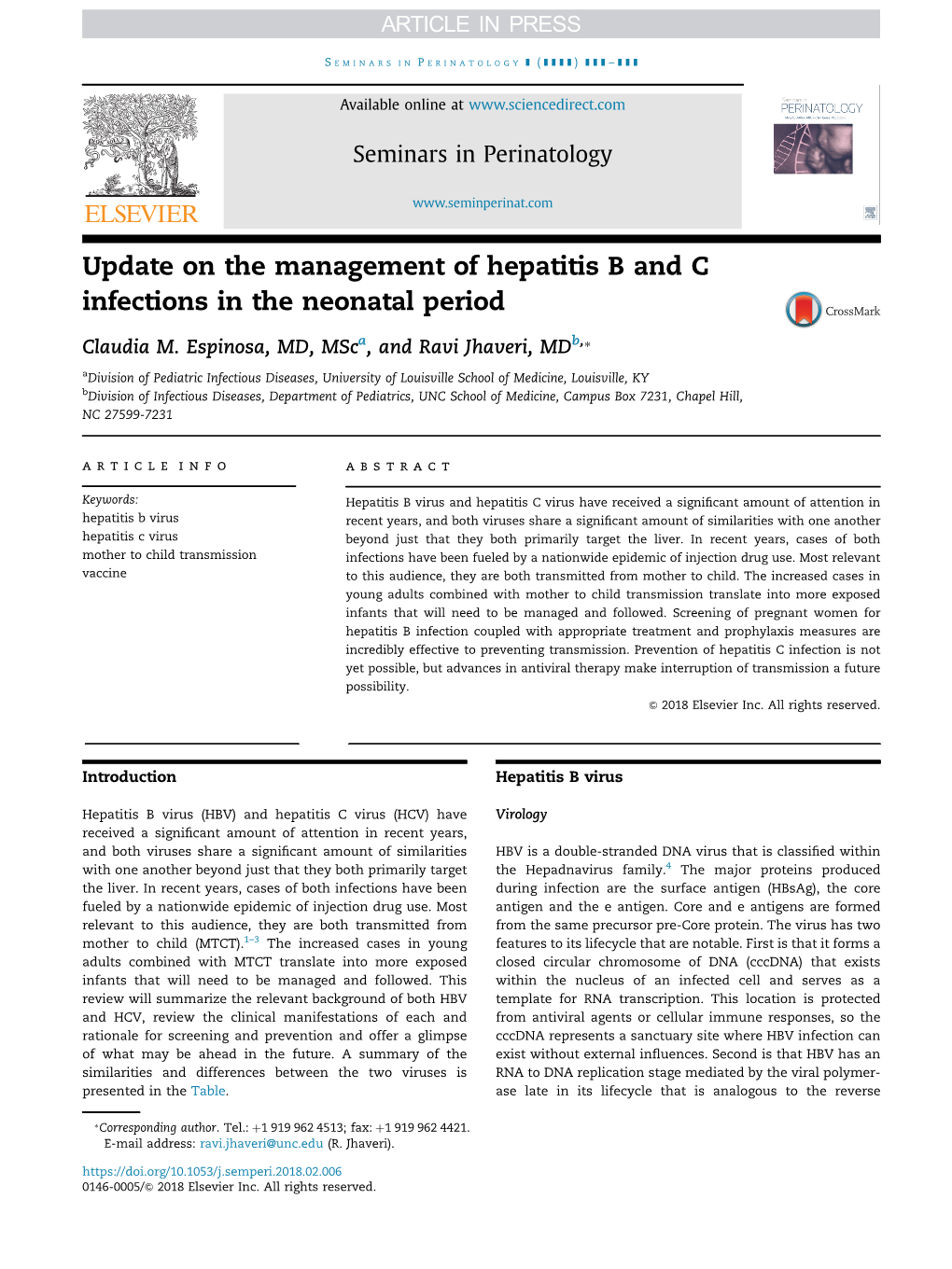 Update on the Management of Hepatitis B and C Infections in the Neonatal Period