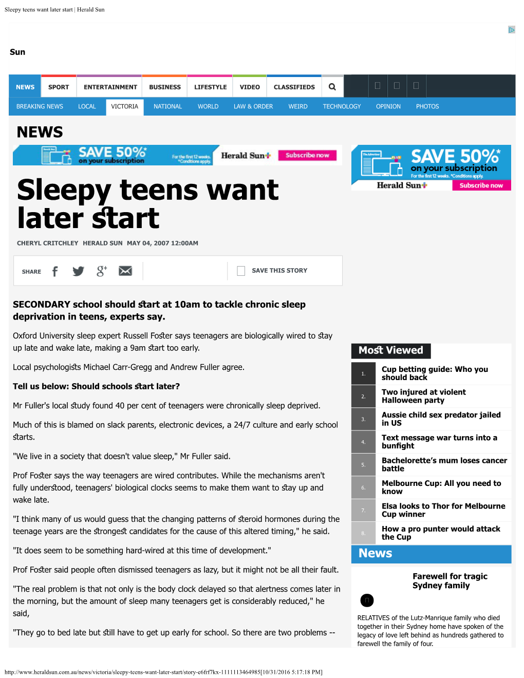 Sleepy Teens Want Later Start | Herald Sun