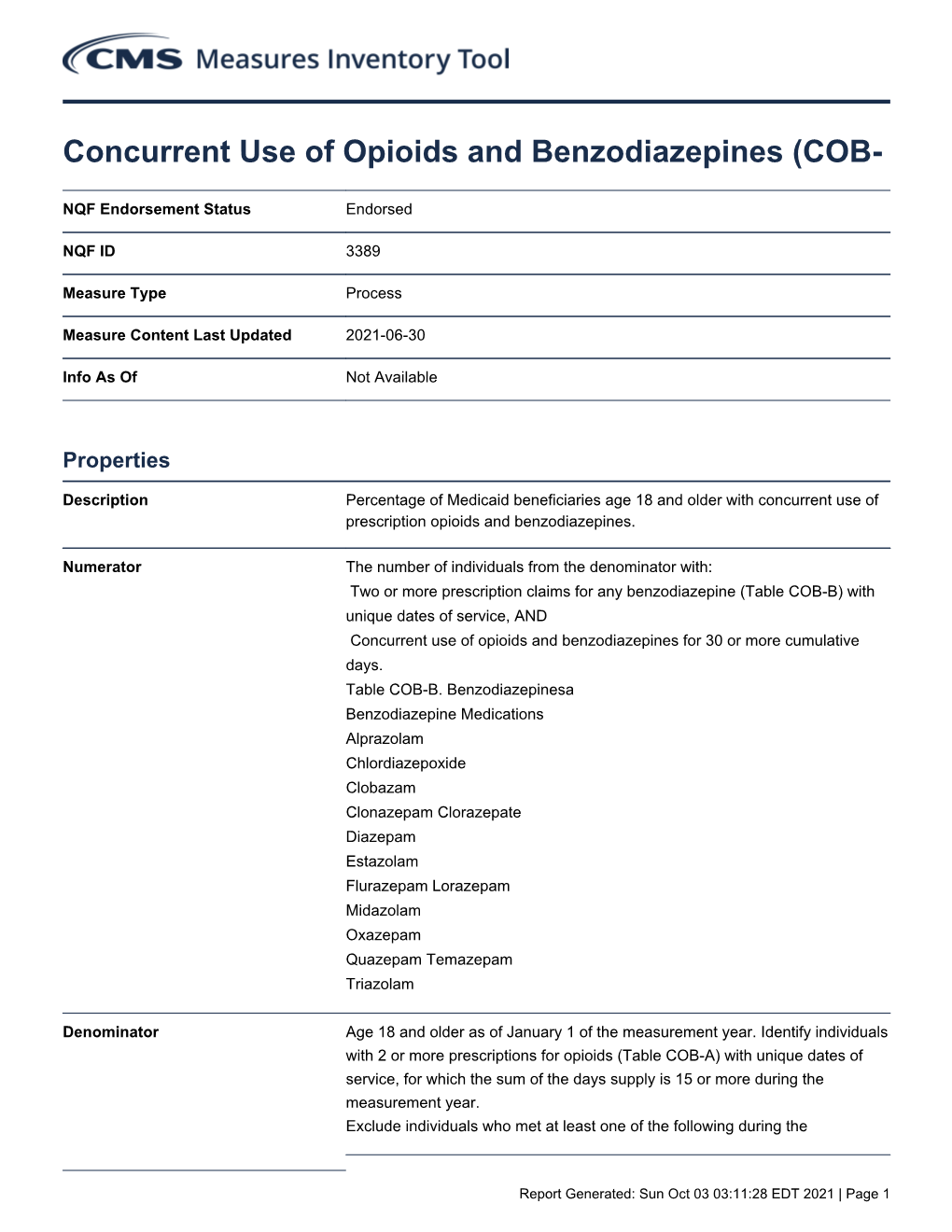 Concurrent Use of Opioids and Benzodiazepines (COB