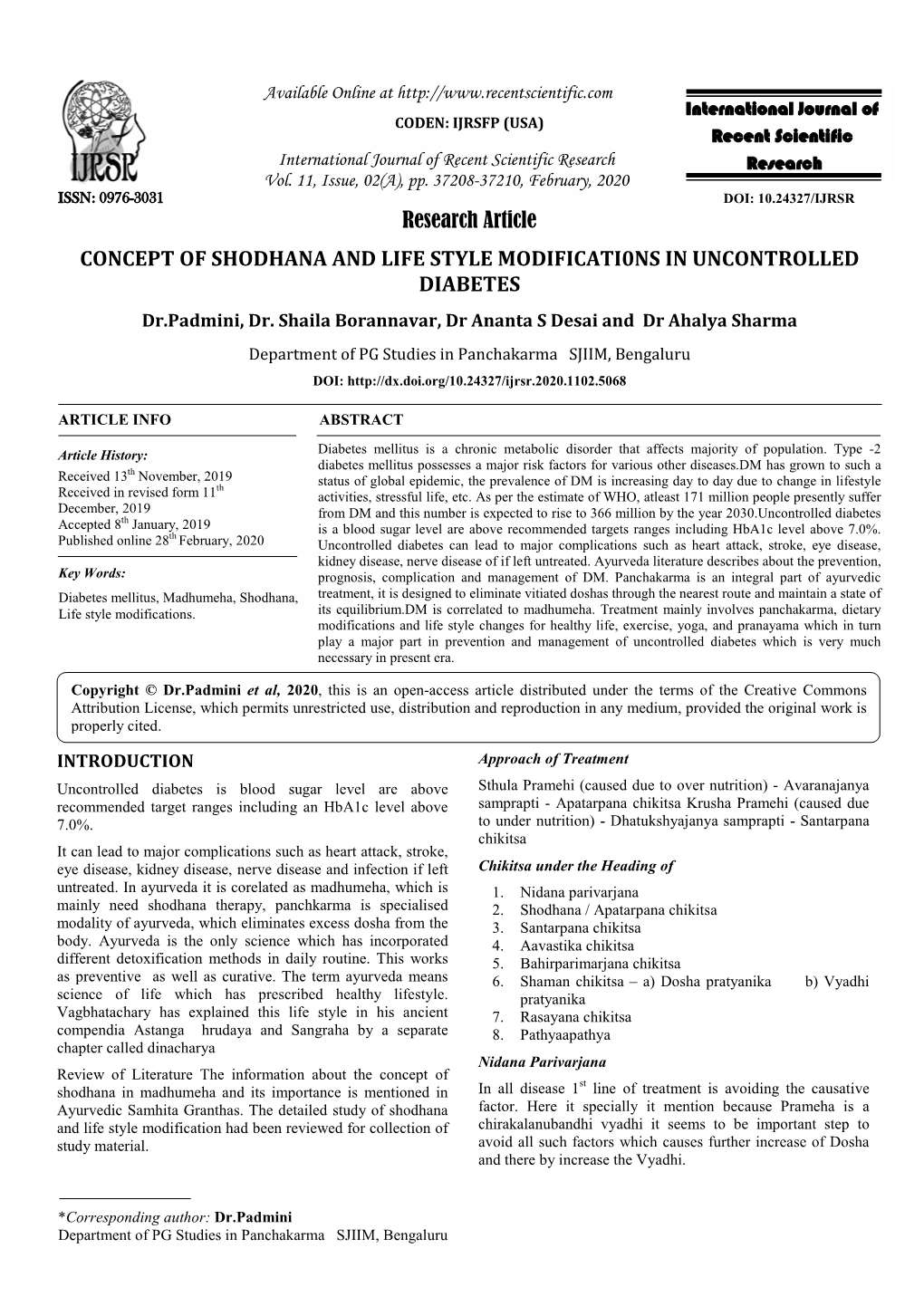 Research Article CONCEPT of SHODHANA and LIFE STYLE MODIFICATI0NS in UNCONTROLLED DIABETES