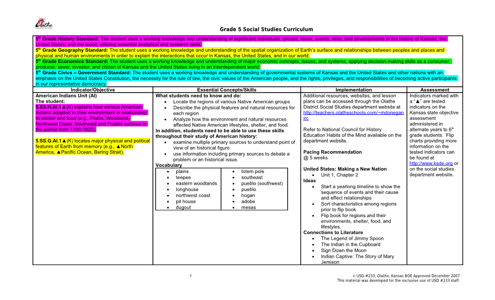 Grade 5 Social Studies Curriculum