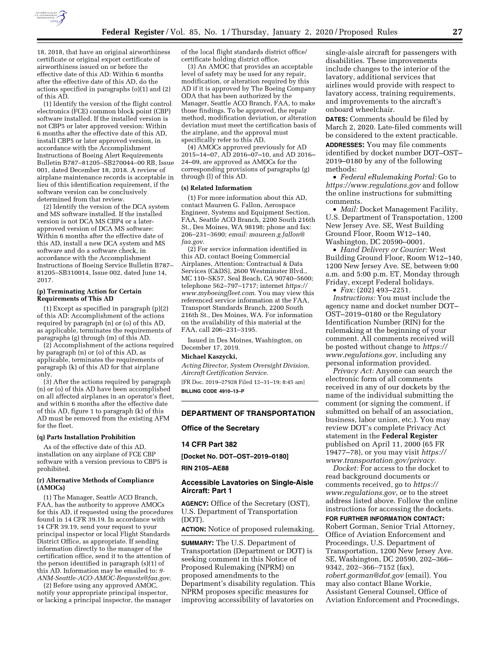 Federal Register/Vol. 85, No. 1/Thursday, January 2, 2020/Proposed Rules