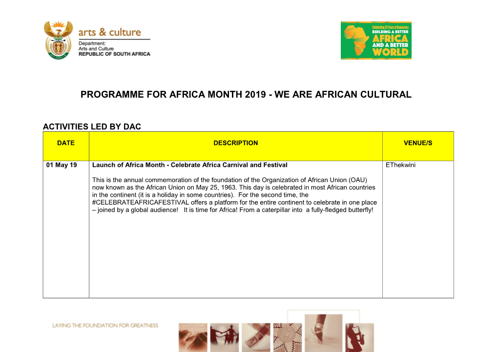 Programme for Africa Month 2019 - We Are African Cultural