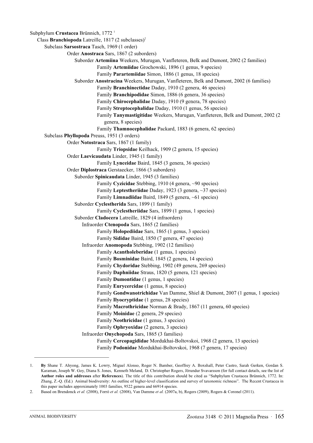 Subphylum Crustacea Brünnich, 1772. In: Zhang, Z.-Q. (Ed.) Animal Biodiversity: an Outline of Higher-Level Classification and Survey of Taxonomic Richness”