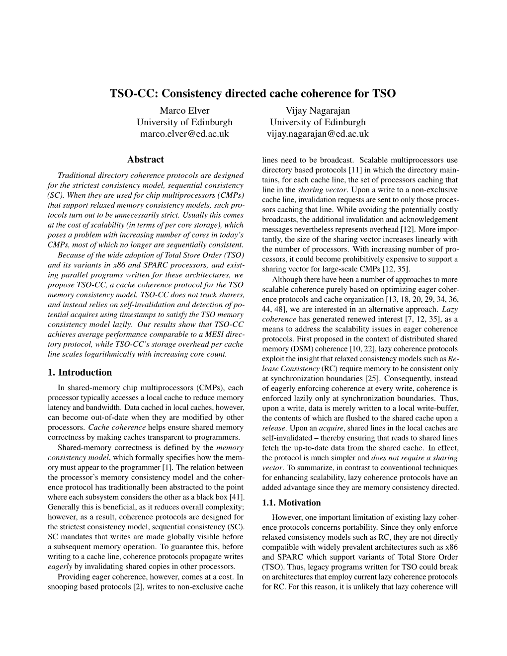 TSO-CC: Consistency Directed Cache Coherence For