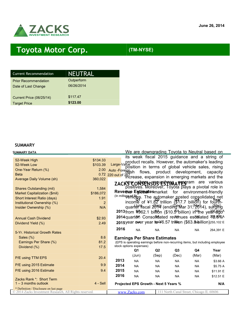 Equity Research / TM Page 2 Toyota Motor Corp. / (TM-NYSE) / Equity Research / TM Page
