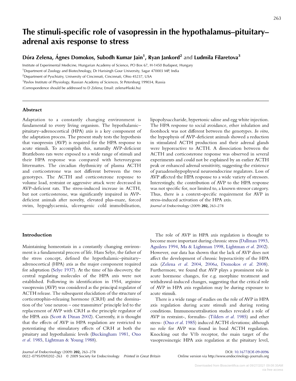 The Stimuli-Specific Role of Vasopressin in the Hypothalamus