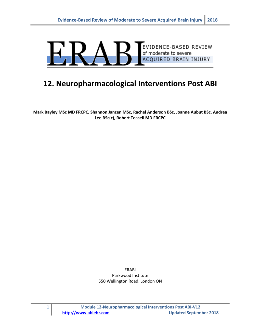 Evidence-Based Review of Moderate to Severe Acquired Brain Injury 2018