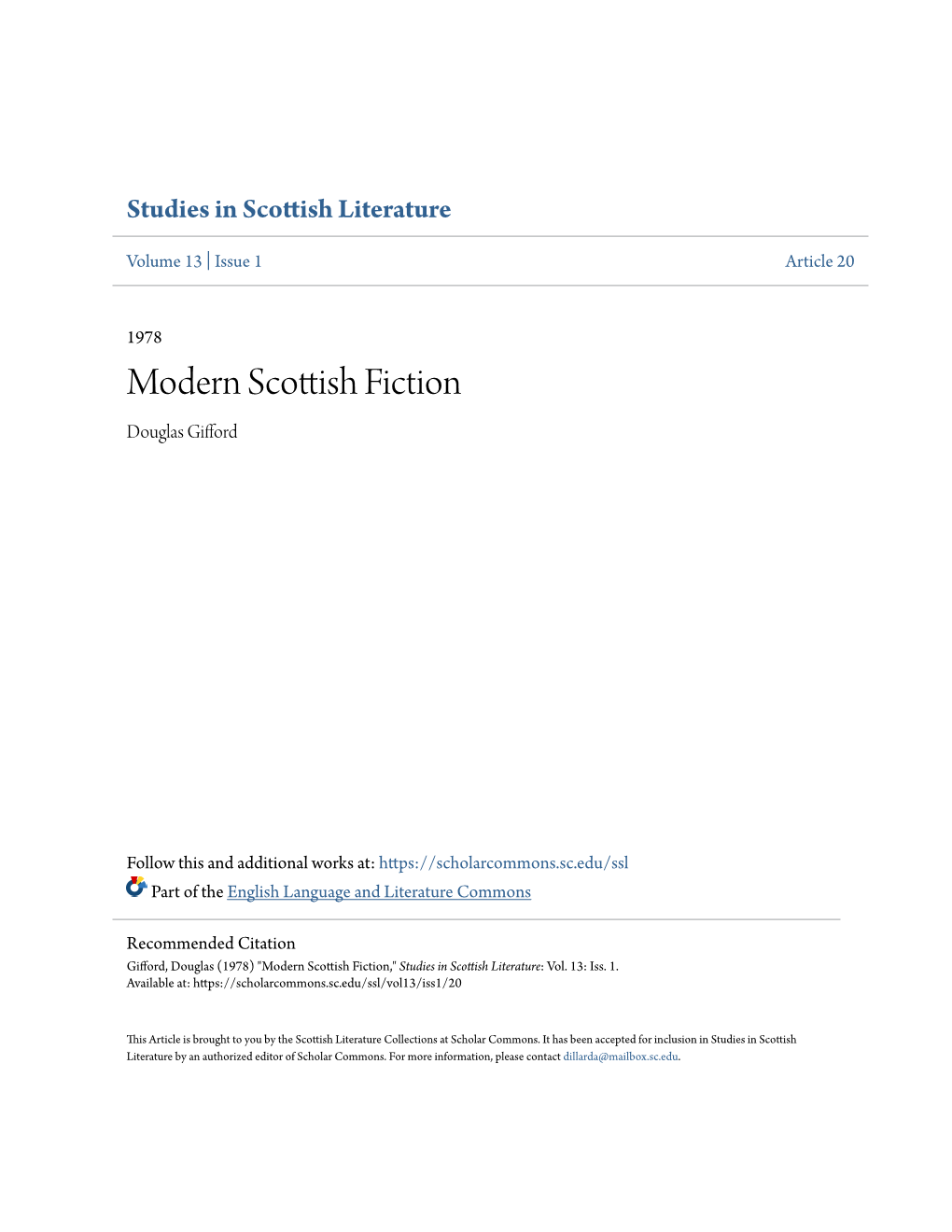 Modern Scottish Fiction Douglas Gifford