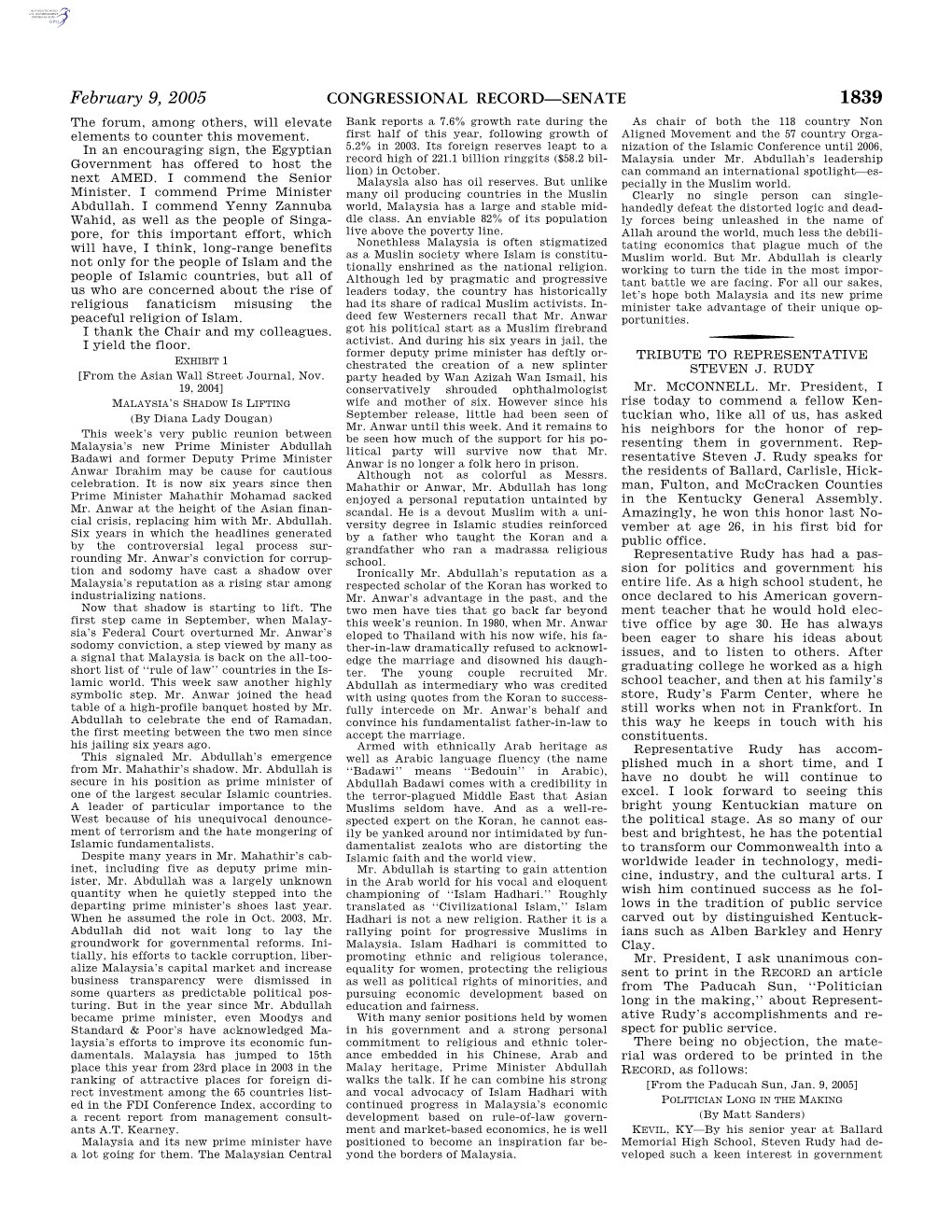 CONGRESSIONAL RECORD—SENATE February 9, 2005 That He Once Proclaimed During a County Fis- Ture Farmers of America Chapter, Which in Fact, Business Photos and a St