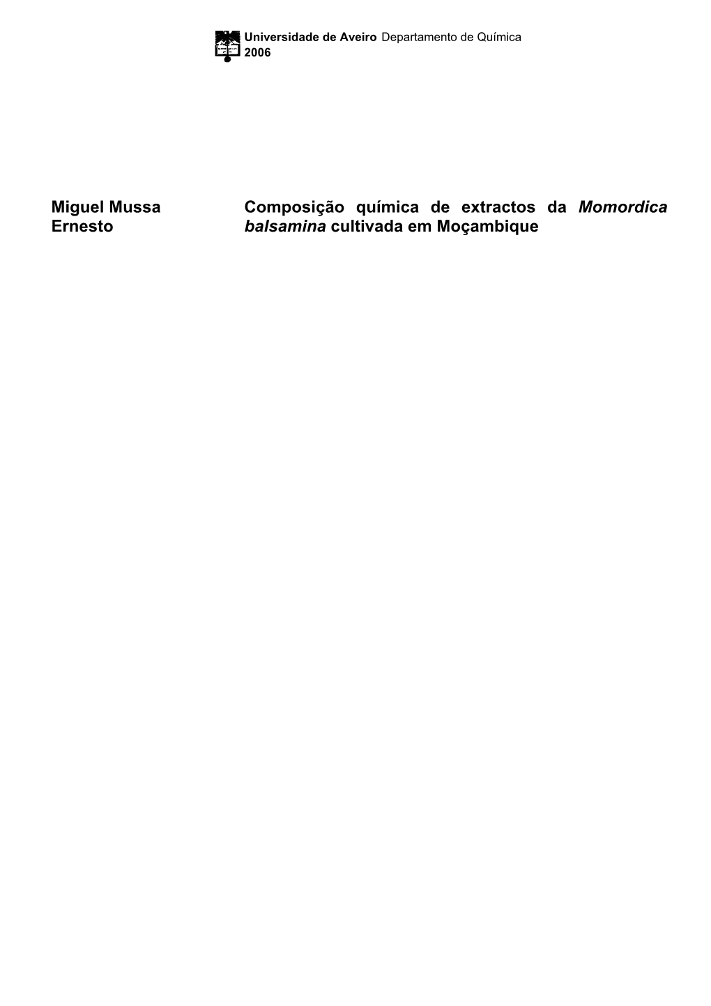 Miguel Mussa Ernesto Composição Química De Extractos Da Momordica