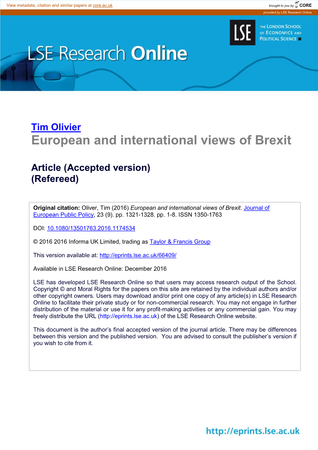 European and International Views of Brexit