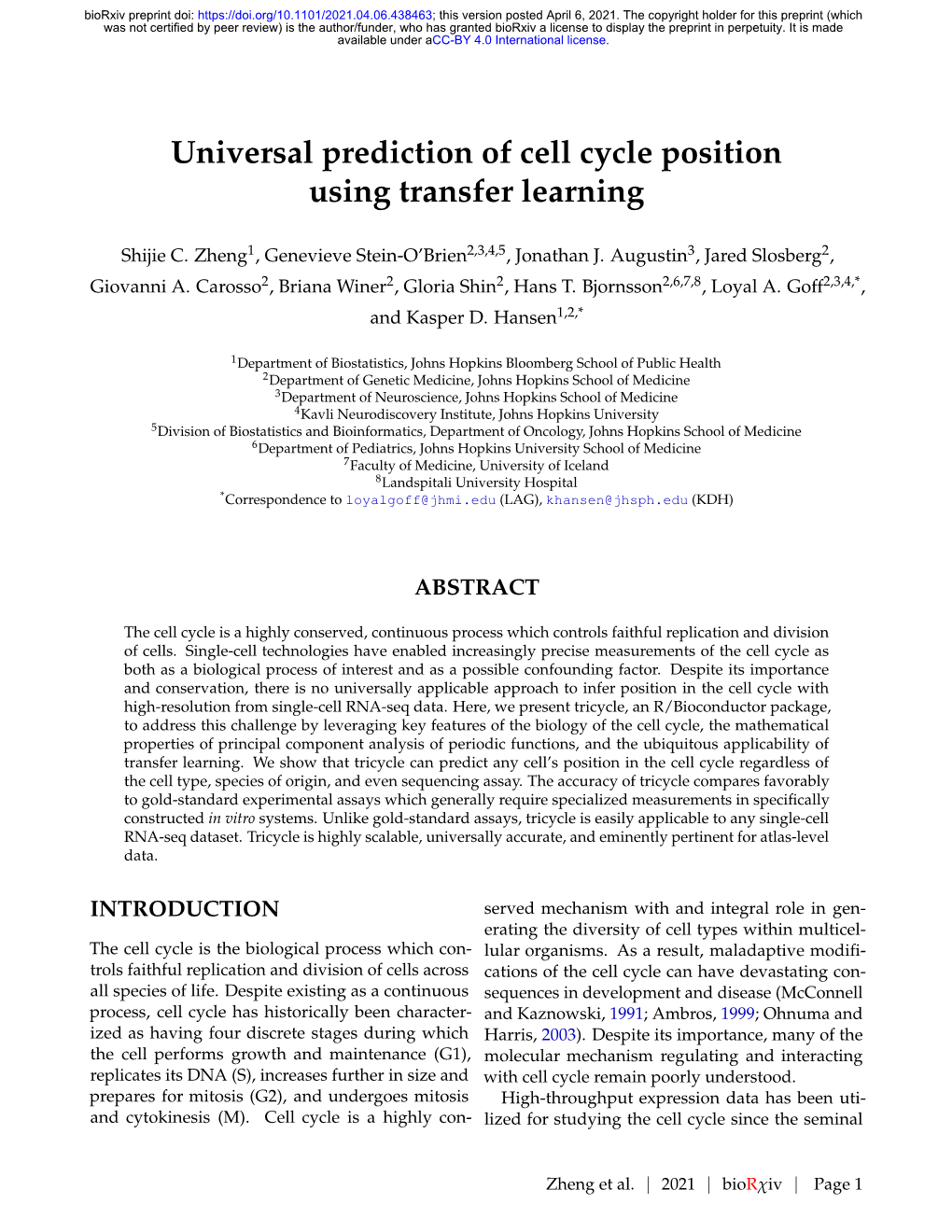 Universal Prediction of Cell Cycle Position Using Transfer Learning