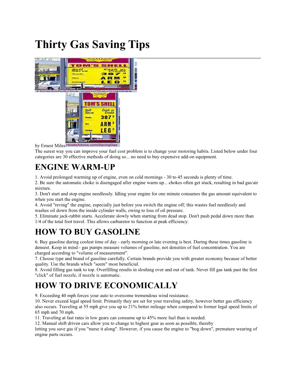 Thirty Gas Saving Tips