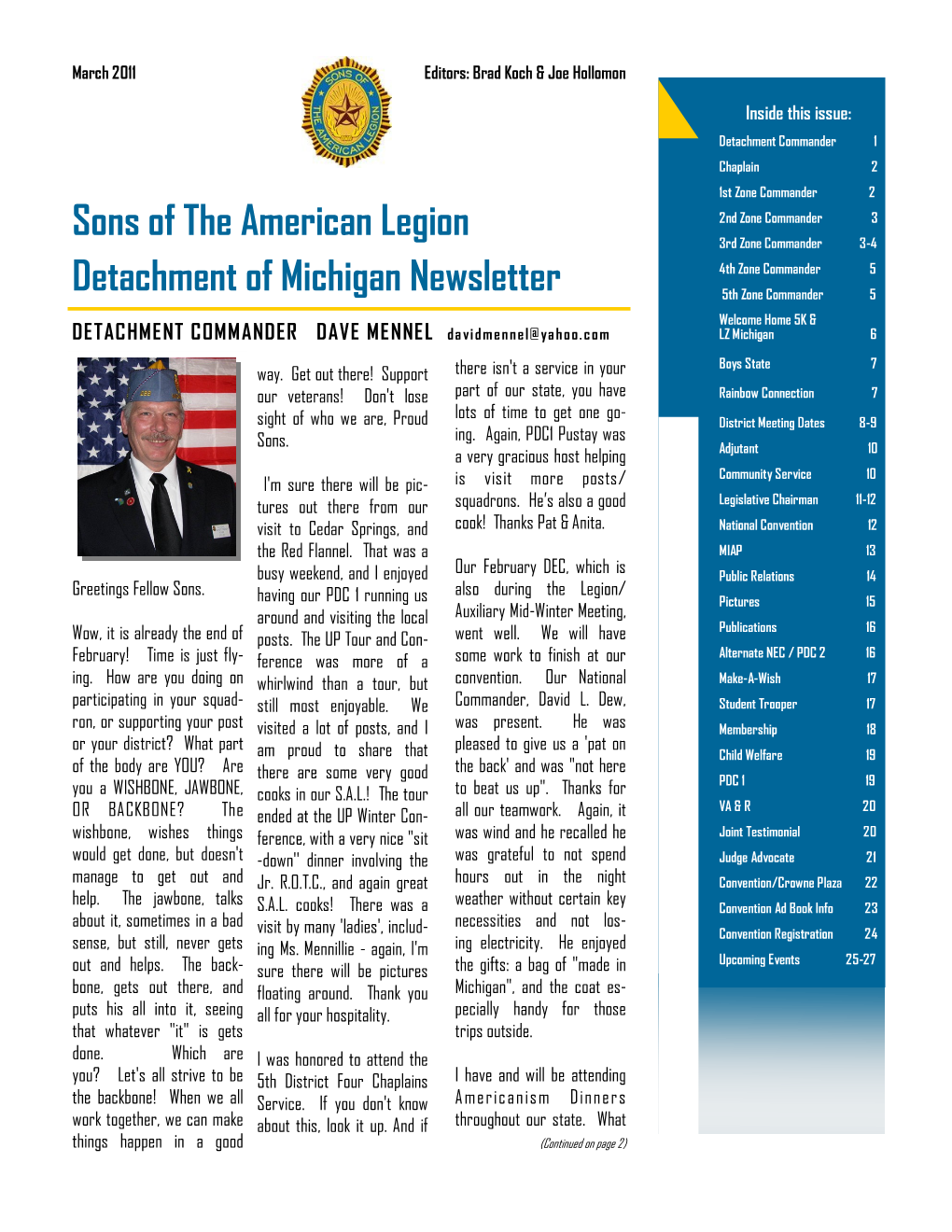 Sons of the American Legion Detachment of Michigan Newsletter