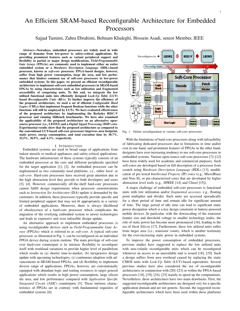 An Efficient SRAM-Based Reconfigurable Architecture For