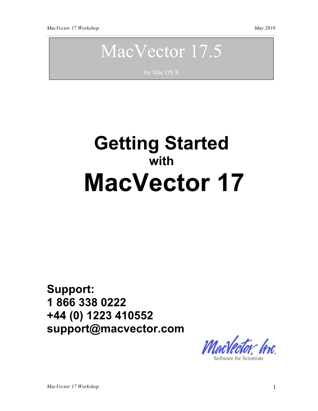 Macvector 17 Workshop May 2019