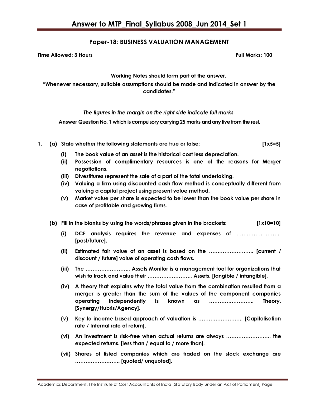 Paper-18: BUSINESS VALUATION MANAGEMENT