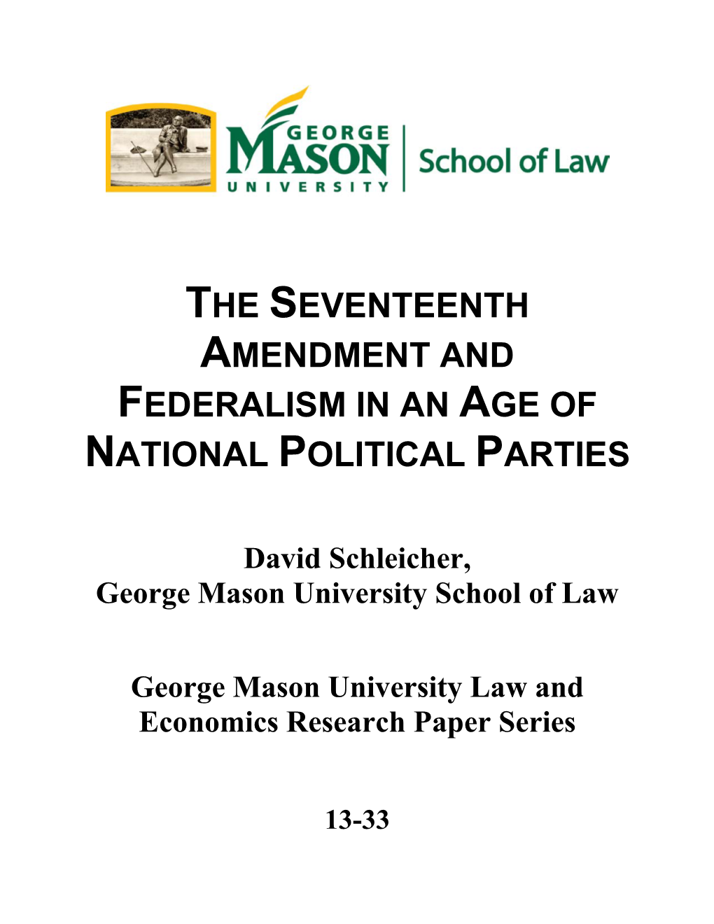 The Seventeenth Amendment and Federalism in an Age of National Political Parties