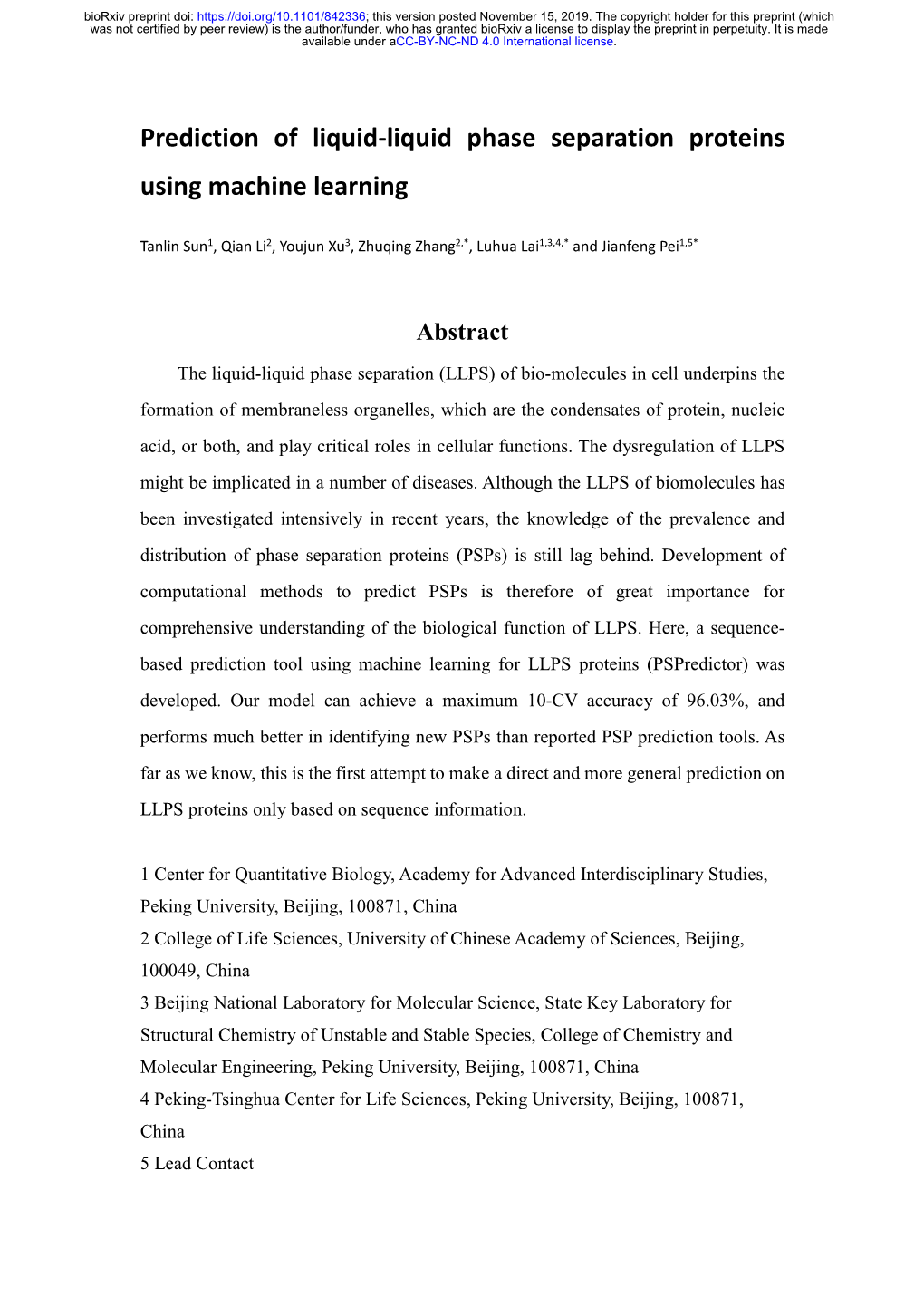 Prediction of Liquid-Liquid Phase Separation Proteins Using Machine Learning