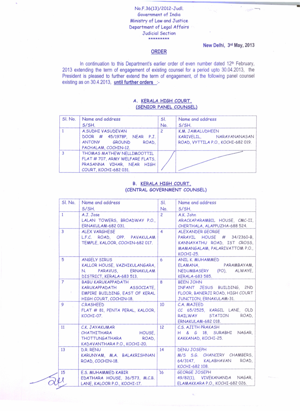 Kerala High Court Panel