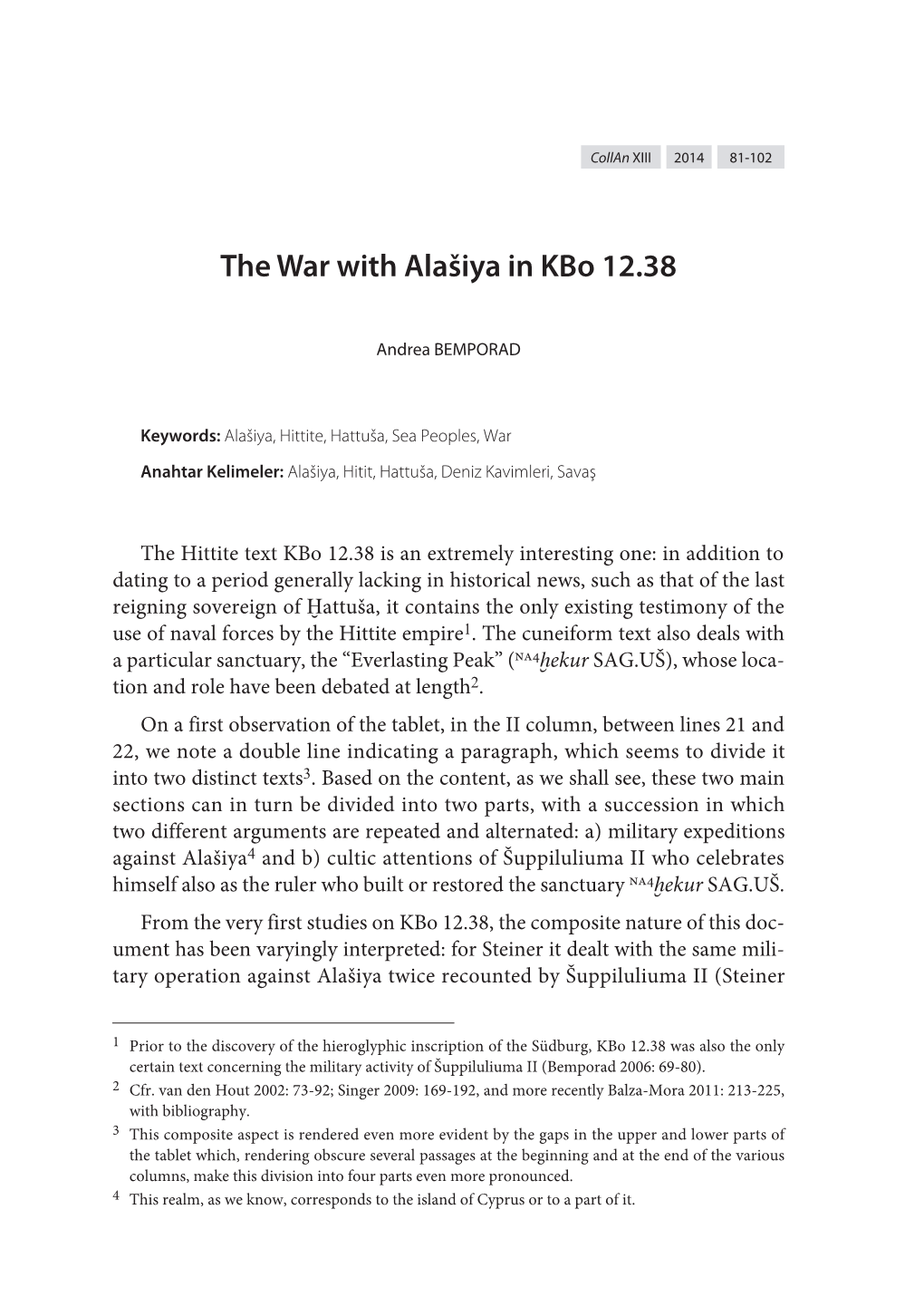 The War with Alašiya in Kbo 12.38