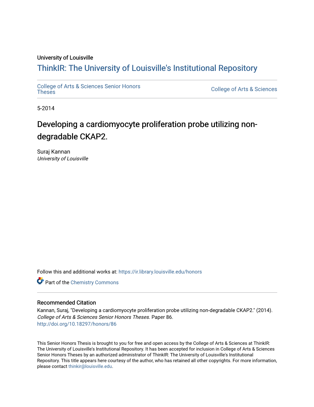 Developing a Cardiomyocyte Proliferation Probe Utilizing Non- Degradable CKAP2